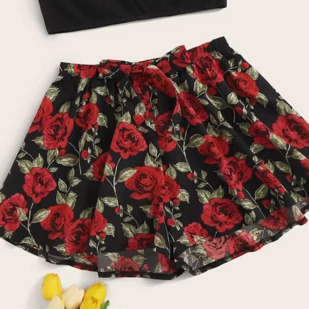 Red flower shorts